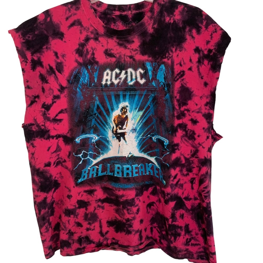 AC/DC Pink Black Tie Dye Ballbreaker Muscle Tee Large